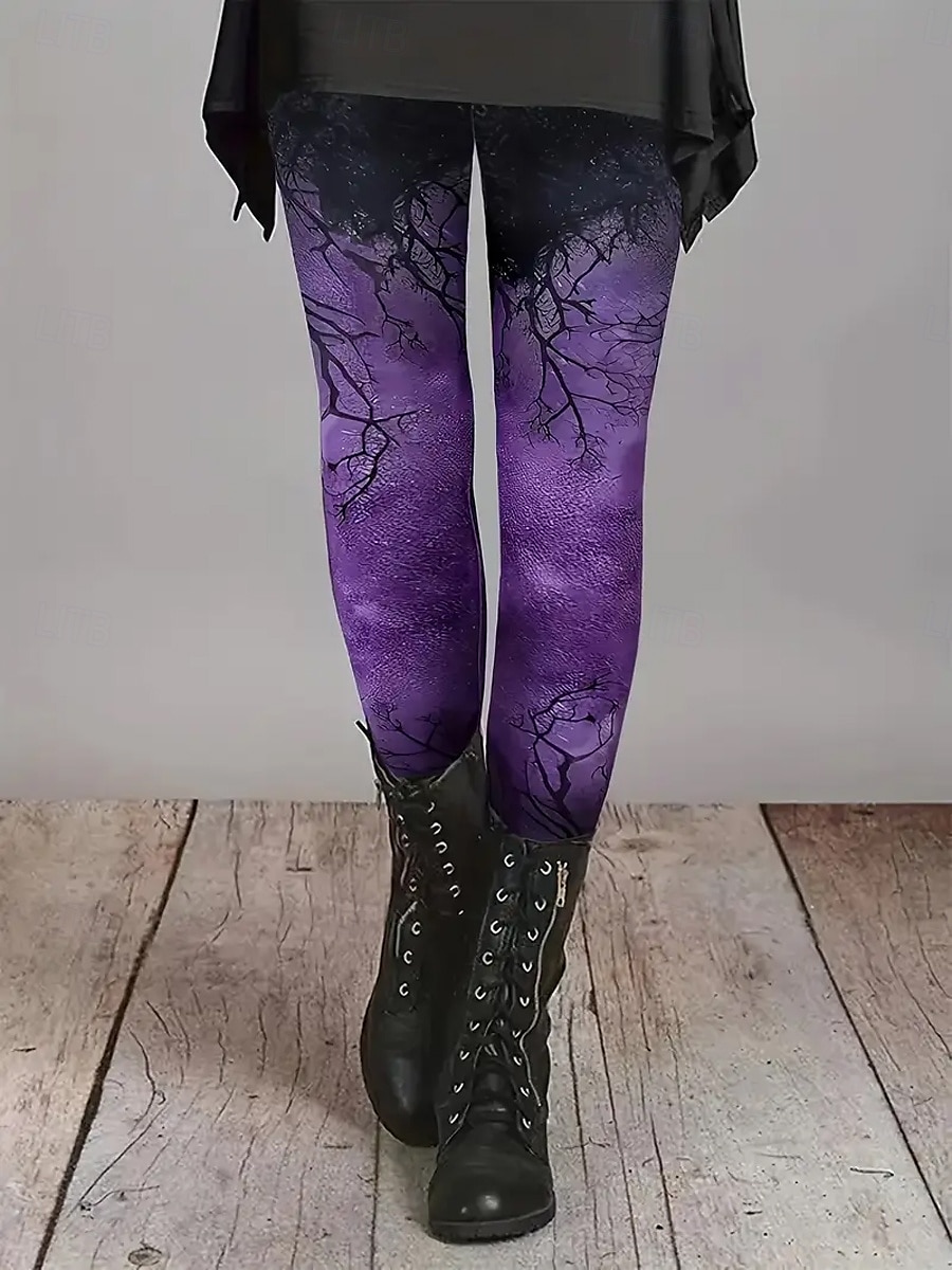 Dámské Legíny prázdniny Vinobraní Módní Po kotníky Vysoký pasPantsHalloween Květinový Grafika Potisk Yumuşak Prodyšné Elastické Venkovní Denní Šedá Ametyst Jaro Podzim Zima Slim 2025 - $19.99 –P1