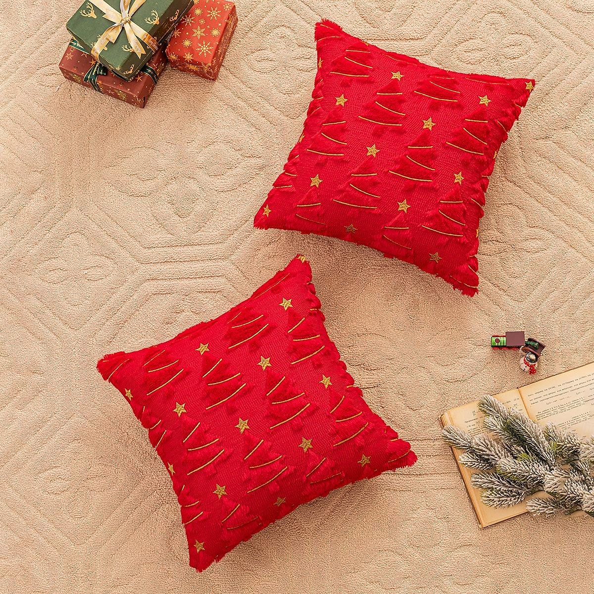 1 housse de coussin de Noël, style bohème décontracté, fermeture éclair carrée, classique et traditionnel de 2025 ? $15.99 –P2