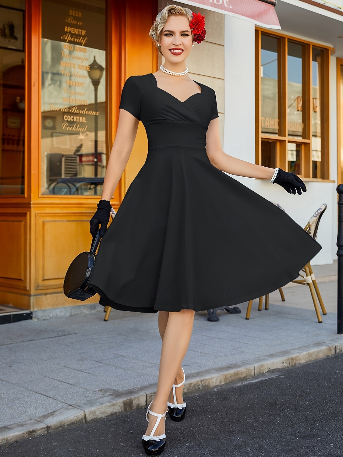 Rétro Vintage Années 1950 Rockabilly Midi Robe Robe trapèze Robe Évasée Ajusté & Évasé Col en V Femmes Halloween Carnaval Saint-Valentin Occasionnel Retour à la maison Soirée à thème rétro Adulte Robe de 2025 ? $25.99 –P21