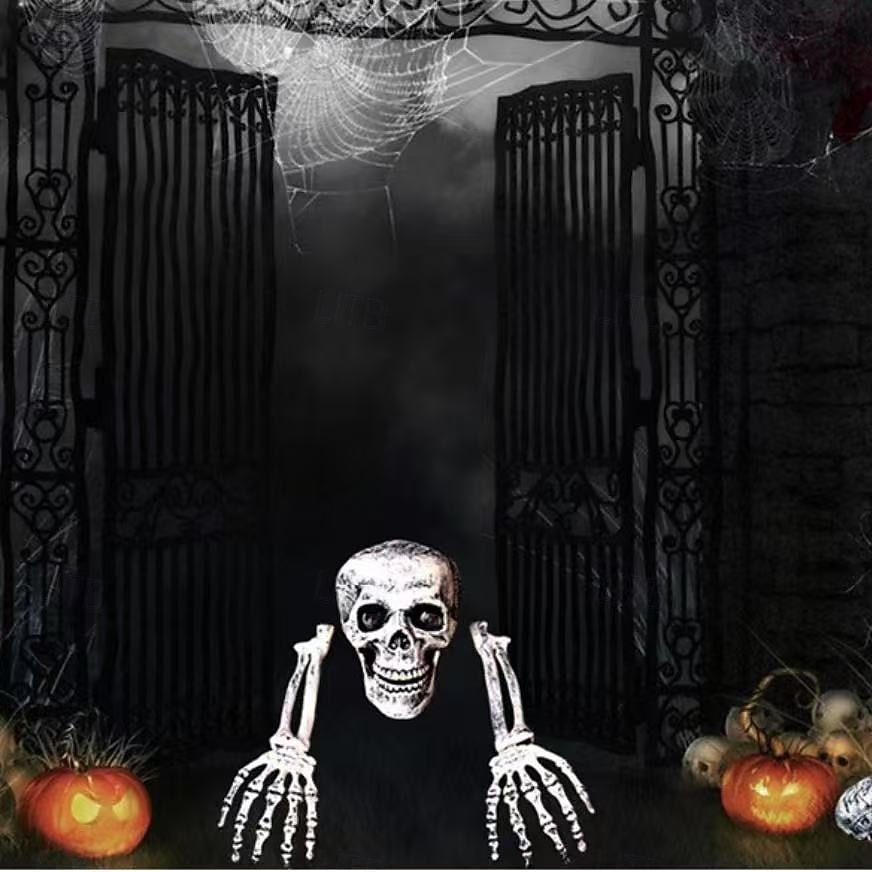 Halloween-skelett, banbrytande dekorationsset, realistiska dödskalle- och armstöttor för utomhusträdgårdsdekor, läskigt Halloween-skelett-rekvisitakit 2026 - $20.99 –P6
