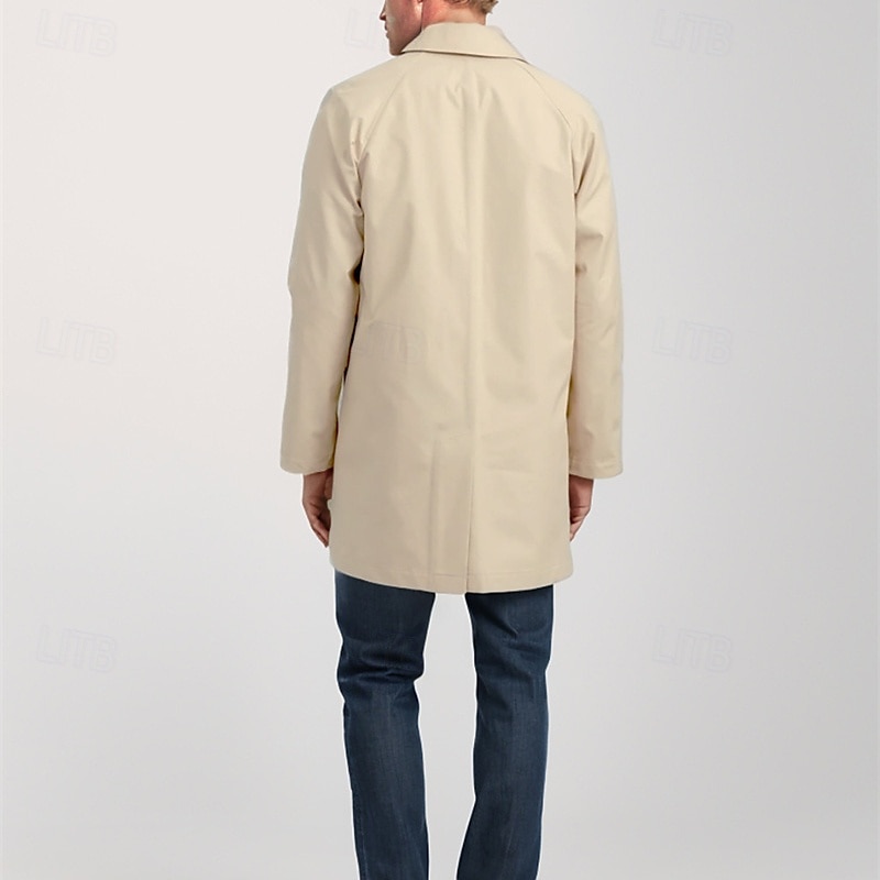 Men's Overcoat Trench Coat Long Trench Coat Vacation Daily Fall Winter Polyester Windproof Soft Outerwear Clothing Apparel Fashion Classic Plain Pocket Lapel Single Breasted 2025 - $48.99 –P6