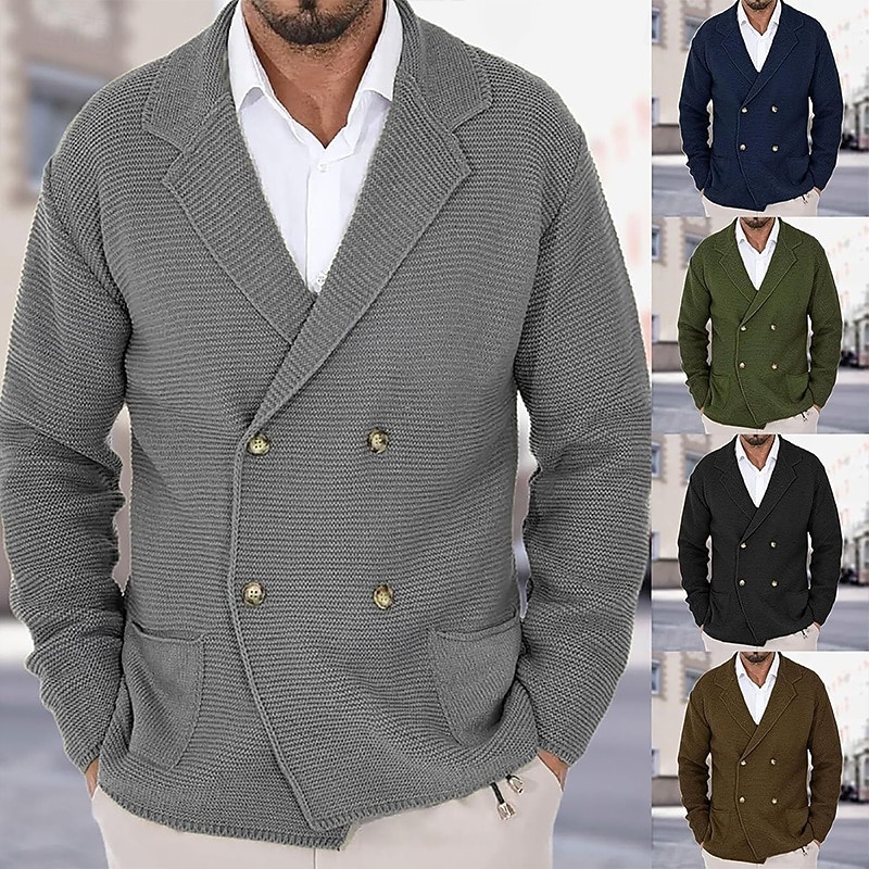 Per uomo Felpa Cardigan A Coste Maglia Top Regolari Lavorato a maglia Semplice Dentellato Moderno Contemporaneo Elegante casual Ufficio Casuale Abbigliamento Primavera & Autunno Nero Blu scuro S M L del 2025 a $41.99 –P1