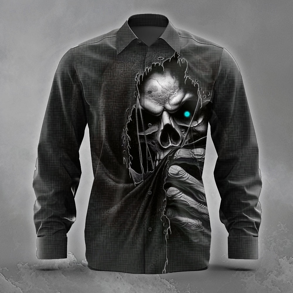 Hombre Cráneos Muerte Rasgado Camisa Abotonar la camisa Manga Larga Gótico punk oscuro Festivos Ropa de calle Verano Primavera Cuello Vuelto Impresión 3D camisas con cuello Negro 1 Negro 3 Negro 2025 - $25.99 –P2