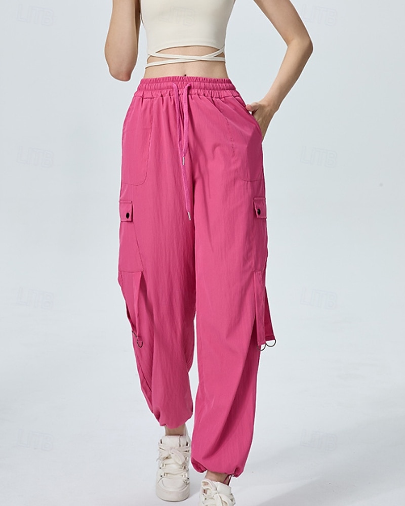 Femmes Pantalons Cargo Slacks Streetwear Occasionnel Longueur complète Naturel Uni Avec Poches Conception à cordon élastique Doux Tenue quotidienne Week-end Noir Rouge Fuchsia Gris argenté Automne de 2025 ? $22.99 –P4