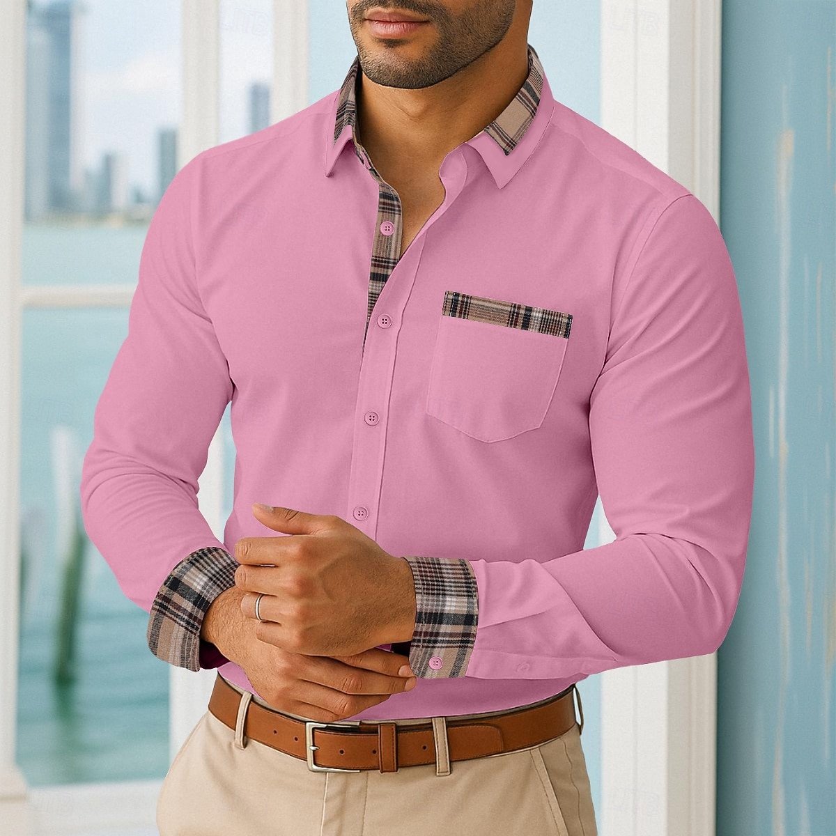 Herren Hemd Sommerhemd Freizeithemd Knopfhemd Farbblock Urlaub Lässig Schwarz Weiß Rosa Marineblau Langarm Revers Frühling & Herbst Ganzjahres Bekleidung Fronttasche 2026 - $26.99 –P5