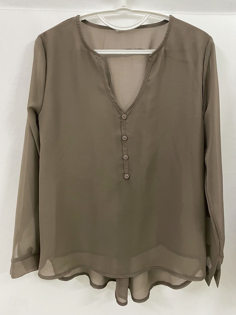 Damen Hemd Einfarbig Stilvoll Lässig Langarm V Ausschnitt Normale Oberteile Täglich Knöpfe Schwarz Wein Königsblau Braun Sommer Frühling 2025 - $21.99 –P4