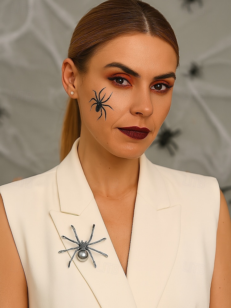Halloween-Spinnenbrosche für Damen – schwarze Spinnennadel aus Legierung mit Kunstperle, Vintage-Schmuck im Gothic-Stil für Damen, ideal für Partys, Cosplay und Kostümzubehör 2025 - $7.99 –P1