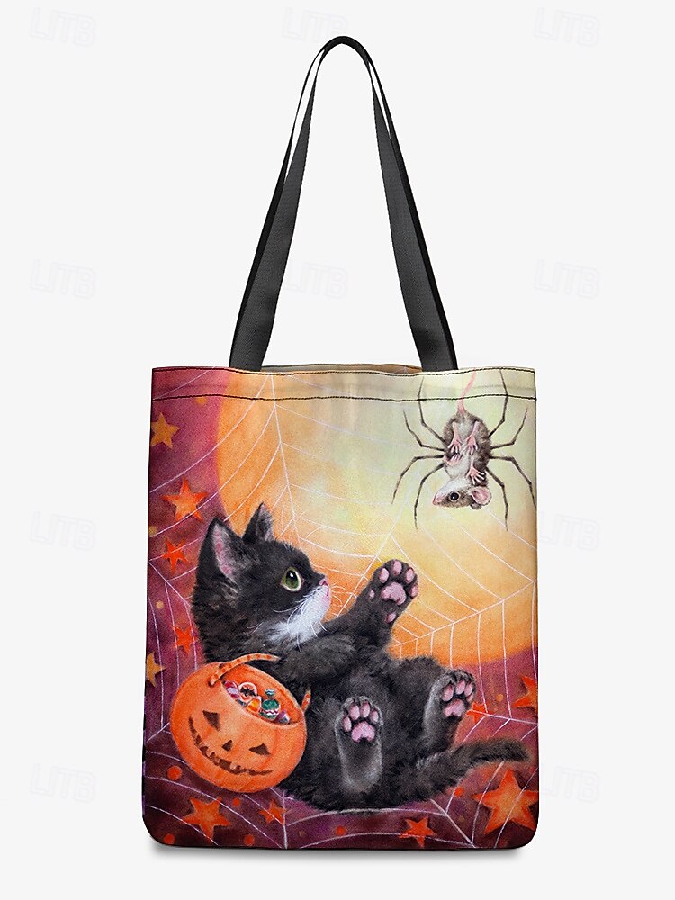 Halloween-Tragetasche für Damen mit süßem Katzenaufdruck von Kayomi Harai, große Canvas-Umhängetasche für Süßes oder Saures und Partys 2025 - $14.99 –P11