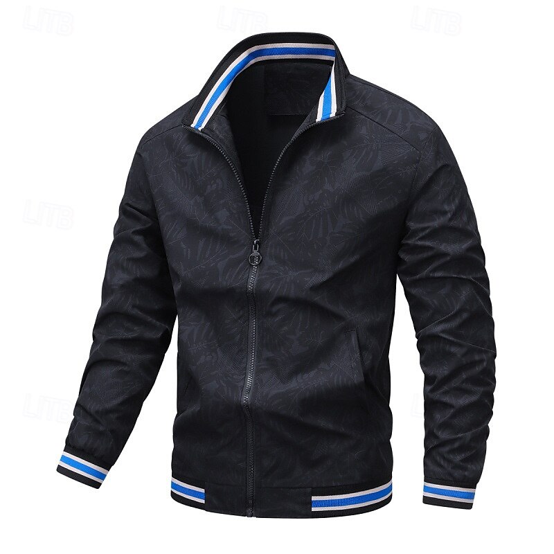 Homme Veste Légère Veste Décontractée Vacances Quotidien Avec Poches Printemps Automne Imprimé Mode Classique Col montant Régulier Noir Bleu de minuit Veste de 2025 ? $23.99 –P1