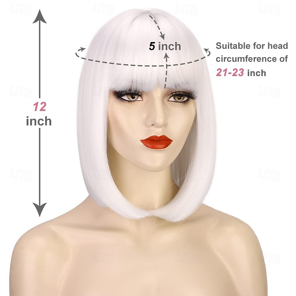 Straight White Wig with Bangs 12 Inch Short White Bob Wigs for Women Synthetic Colorful Cosplay Party Wig 2025 - $23.99 –P5