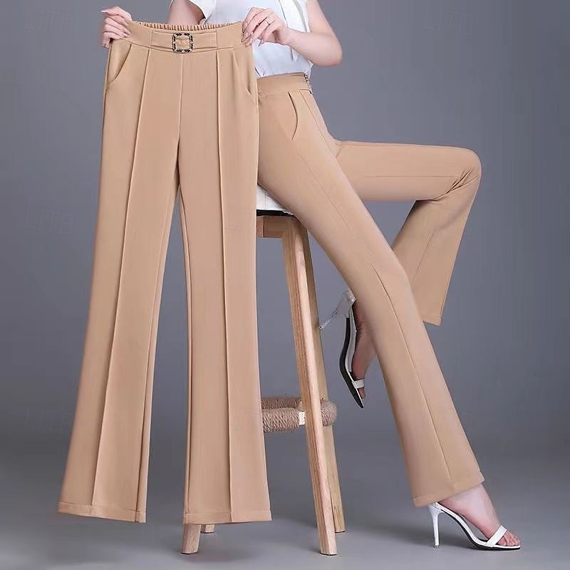 Women's Dress Pants Wide Leg Pants Trousers Fashion Streetwear Full Length High Waist Plain Elastic Waist Breathability Comfortable Micro-elastic Business Daily Wear Black White Khaki Apricot Spring 2025 - $16.99 –P1