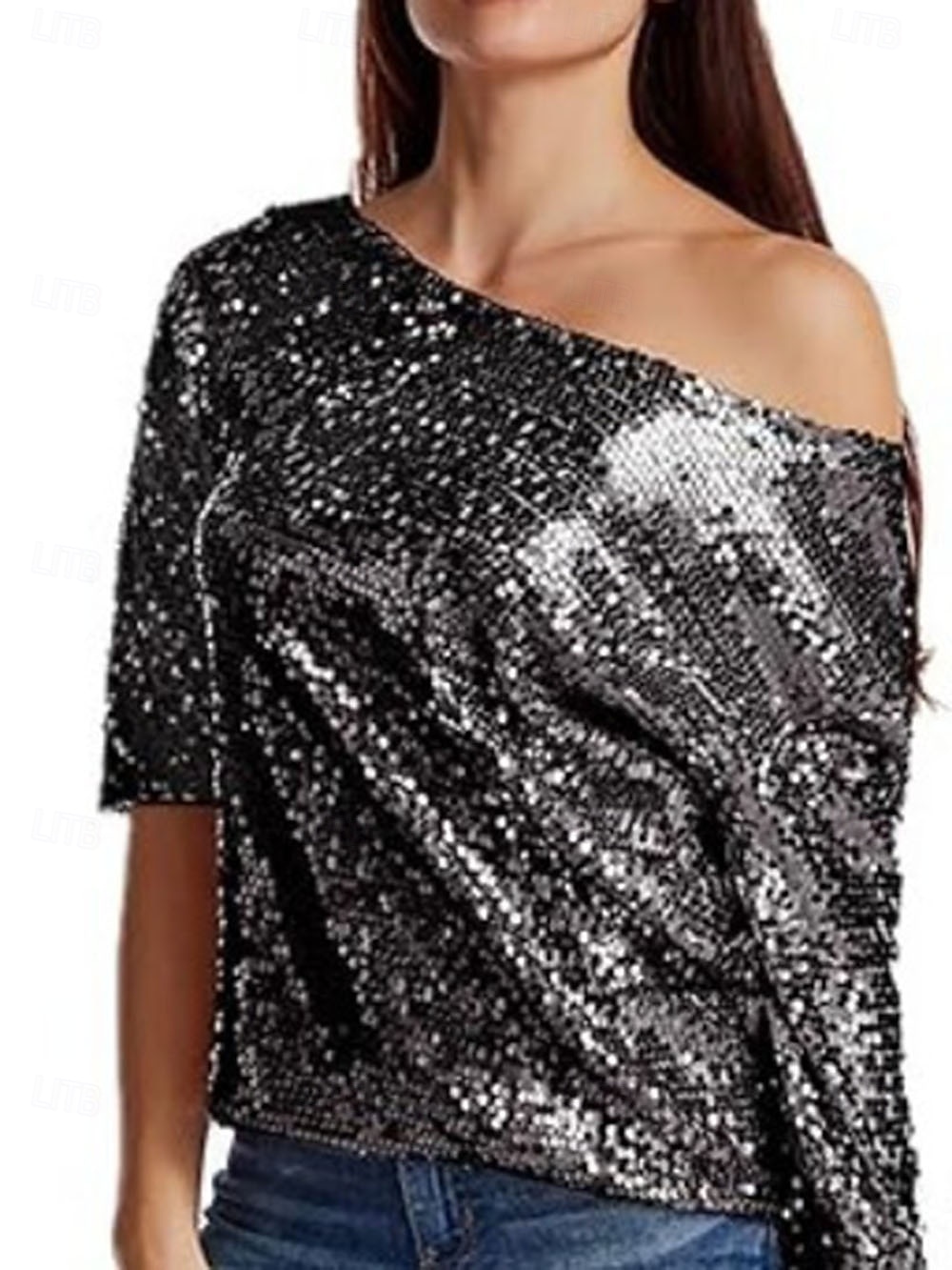 Naisten Paljetti Kimalteleva Juhla Glitter Paljetti sparkly Tyylikäs Pitkähihainen kylmä olkapää Tavalliset topit Päivittäin Pyhäpäivä Hopea Musta Punastuvan vaaleanpunainen Viini Kulta Kevät Syksy 2026 - $31.99 –P5