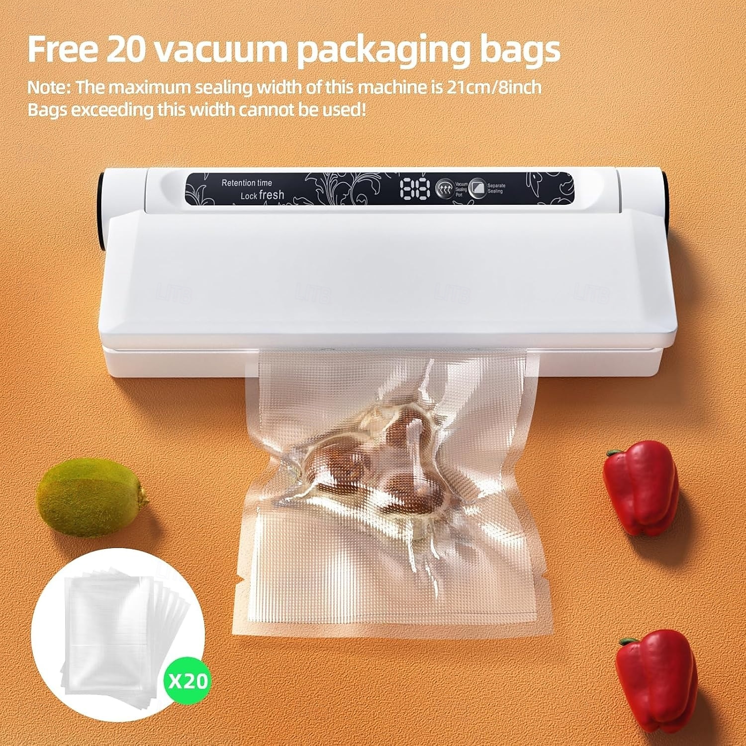 Food Storage Vacuum Sealer Machine, 75KPA Strong Suction, Dry/Wet Modes, 20 Vacuum Seal Bags for Food, Digital Countdown Timer, Compact Lightweight, Ideal for Home Kitchen Use 2025 - $27.99 –P7