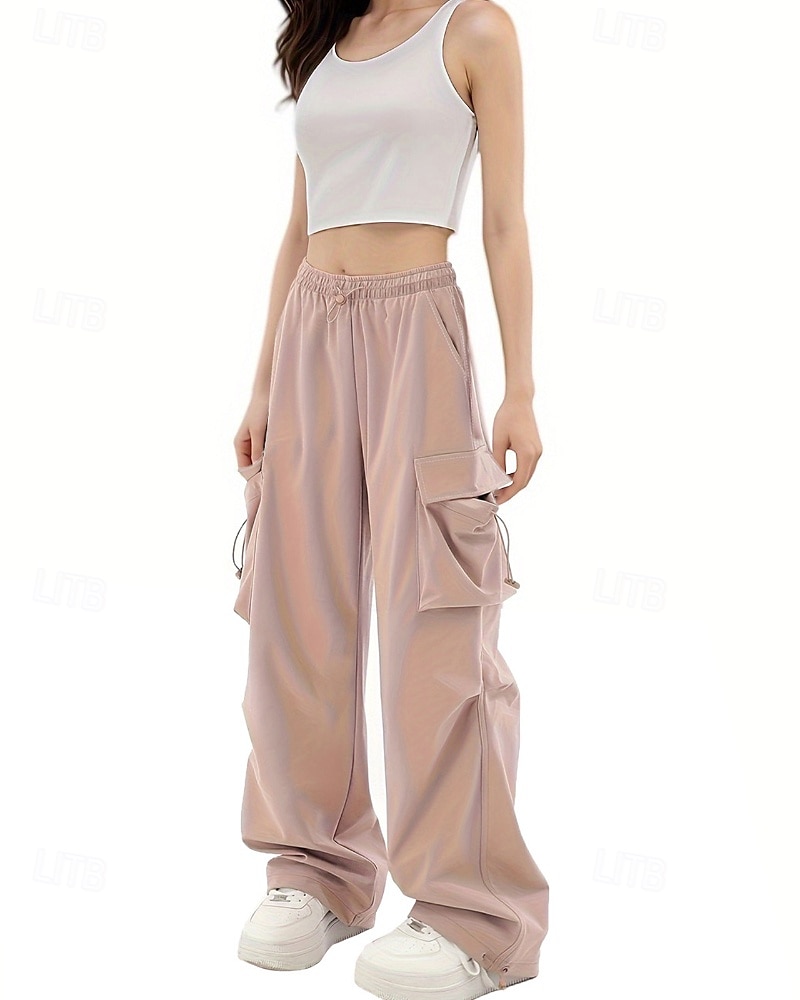 Femmes Pantalons Cargo Slacks Streetwear Occasionnel Longueur complète Naturel Uni Avec Poches Conception à cordon élastique Doux Rue Fête Week-end Noir Rose Automne Coupe régulière de 2025 ? $22.99 –P3