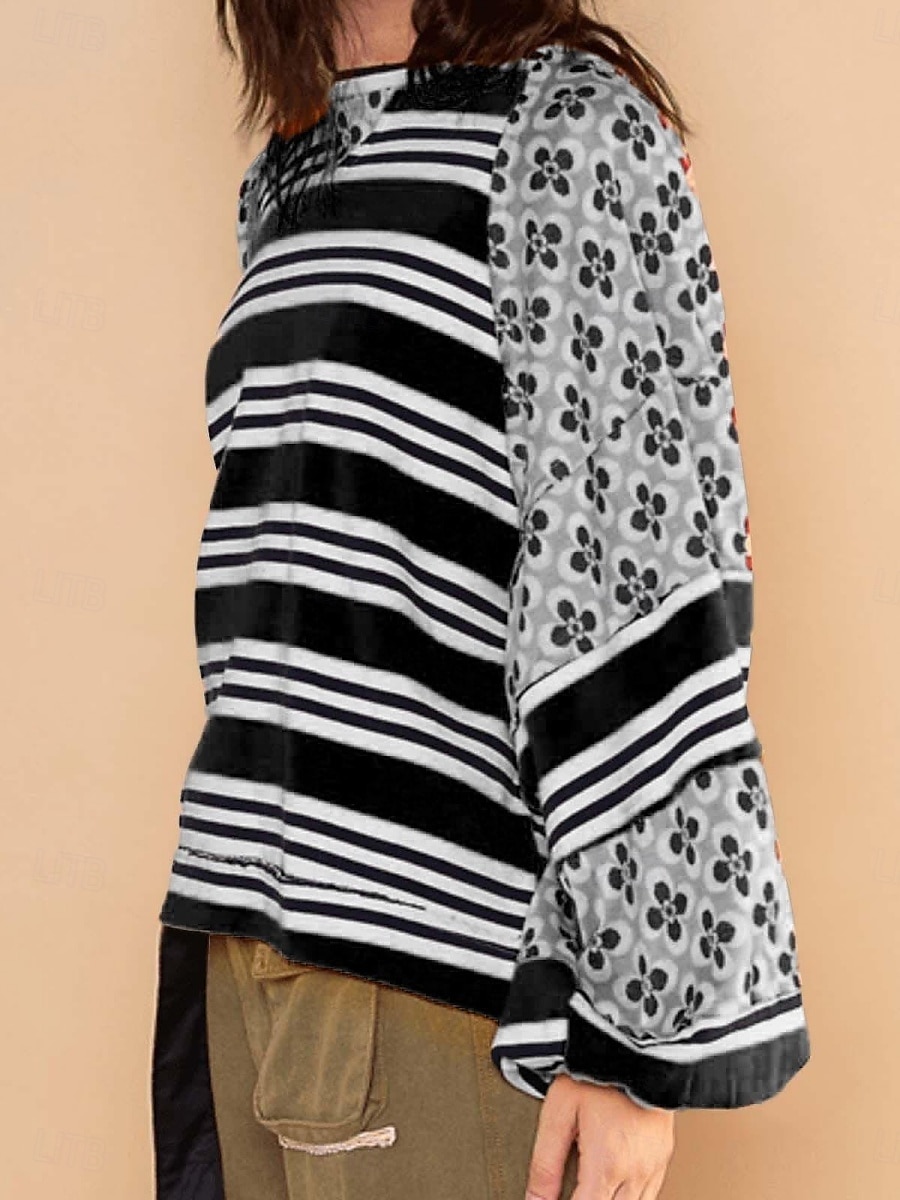 Pentru femei Hanorac pulover Geometric Dungi Casual Manșon Lung Stil Nautic Topuri obișnuite Stradă Zilnice Imprimeu Negru Verde Deschis Roșu-aprins Portocaliu Toamnă Iarnă 2025 - $39.99 –P7