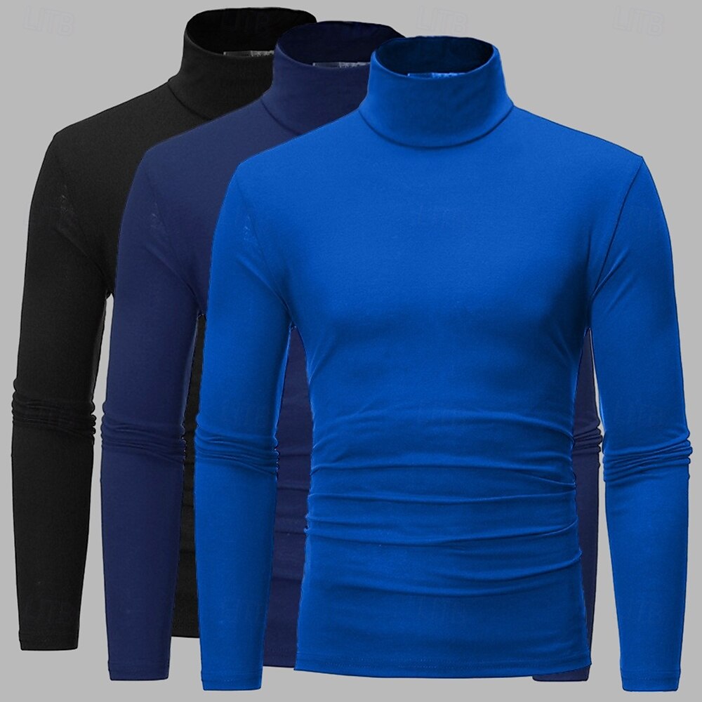 3er Pack Herren T-Shirt Rollkragenshirt Langarmshirt Langarm Rollkragen Herbst Herbst &Winter schlichtes leichtes Basic Classic 3-teiliges Outdoor Casual Sports weiß schwarz blau Top T-Shirt für 2025 - $35.99 –P9