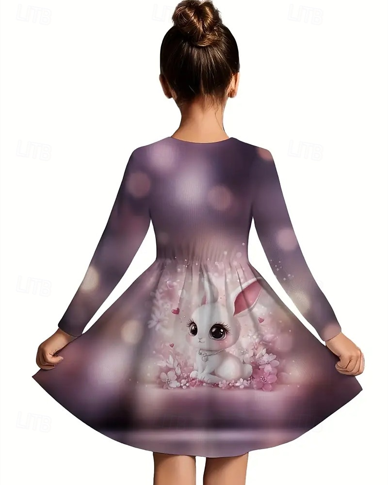 Tyttöjen 3D Kani Mekko Pitkähihainen Kesä Kevät Loma Päivittäin Pyhäpäivä Prinsessa Kaunis Makea Lapset 4-12 vuotta Rento mekko A linjainen mekko Polvipituinen Normaali 2025 - $16.99 –P2