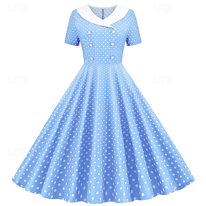 Retro Vintage 1950s Rockabilly Knee Length Dress Swing Dress Flare Dress Normal Polka Dot A-Line V Neck Fancy Dress Women's Carnival New Year Masquerade Daily Wear Tea Party Retro Theme Party Adults' 2026 - $34.99 –P15