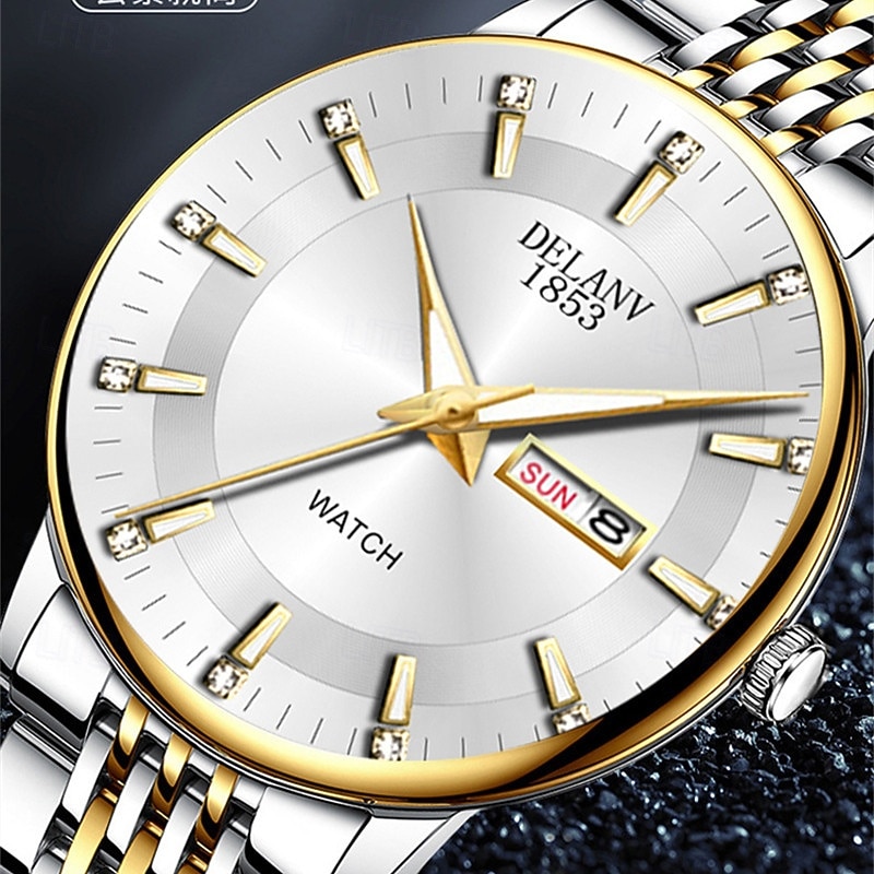 Die neue Edelstahlband große Ziffernblatt modische Herren Business Uhr mit IPX7 Wasserbeständigkeit leuchtendem Kalender und Tagesanzeige Freizeit Quarz Uhr einfache und vielseitige Herren Sport 2026 - $22.99 –P7
