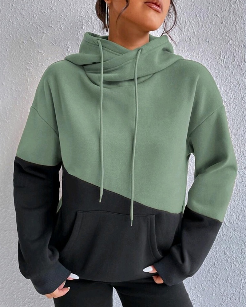 Mulheres Pulôver Moletom Com Capuz Bloco de cor Roupa de rua Casual Manga Longa Com Capuz Tops regulares Rua Para Noite Patchwork Rosa Verde Bege Outono Inverno de 2025 por $26.99 –P4