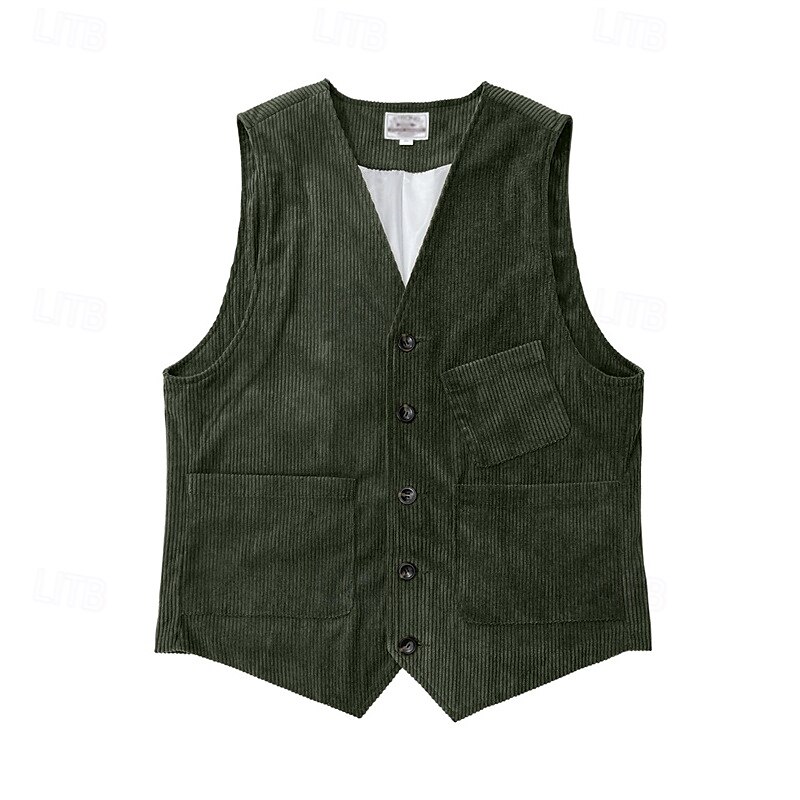 Hombre Chaleco Vacaciones Negocio Moda Casual Primavera Otoño Bolsillo Botones Poliéster Pana Cómodo Plano Recto 1 botón Escote en Pico Ajuste regular Marrón Oscuro Negro Vino Azul Marino Chaleco 2025 - $32.99 –P11