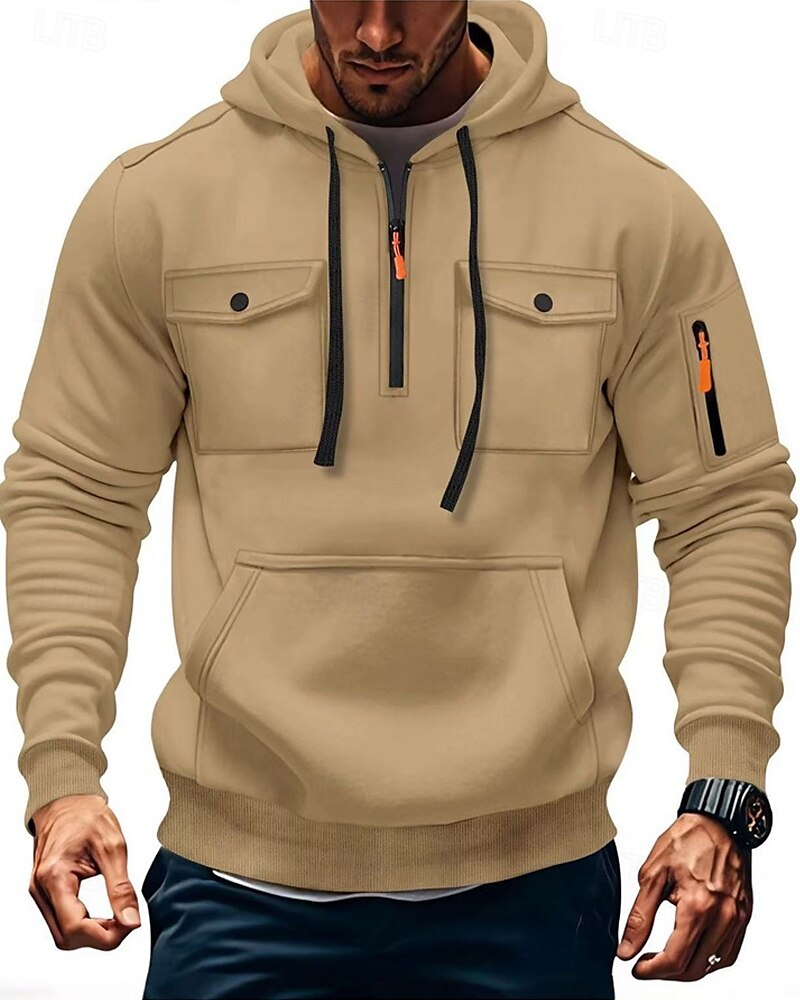 Herren Kapuzensweatshirt Viertelreißverschluss Kapuzensweatshirt Schwarz Armeegrün Marineblau Khaki Hellgrau Mit Kapuze Einfach Tasche Kordelzug Sport & Outdoor Täglich Ferien Polyester Streetwear 2025 - $23.99 –P9