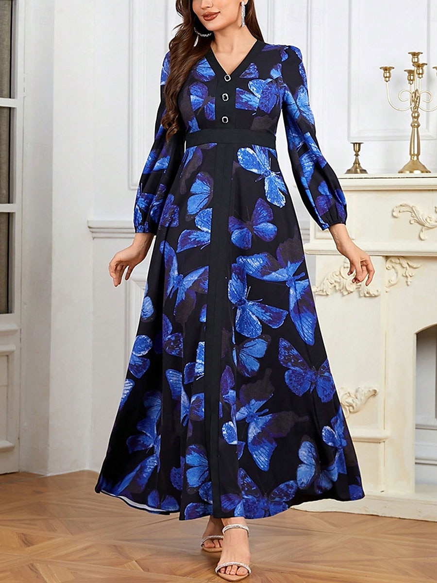 A-Line Mother of the Bride Dress Elegant V Neck Floor Length Chiffon Long Sleeve with Buttons 2025 2025 - $109.99 –P3