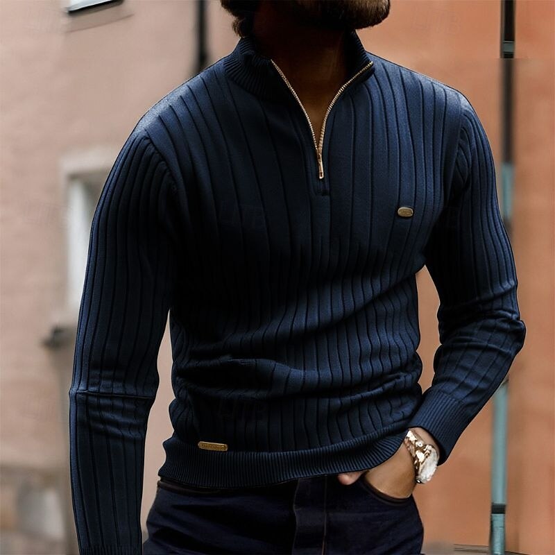 Herren Pullover Pullover mit Viertelreißverschluss Strickpullover Gerippt Stricken Normale Oberteile Gestrickt Einfach Halber Reißverschluss Mode Lässig Urlaub Alltagskleidung Bekleidung Herbst Winter 2025 - $36.99 –P9