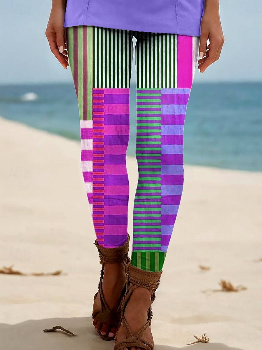 Dam Damasker Semester Vintage Etnisk Stil Fullängd Hög midja Grafisk Geometrisk Rutig 3D-utskrift Mateial som andas Mjuk Bekväm Hög Elasisitet Utomhus Hem Casual Violett Blå Regnbåge Sommar Vår Höst 2025 - $18.99 –P2