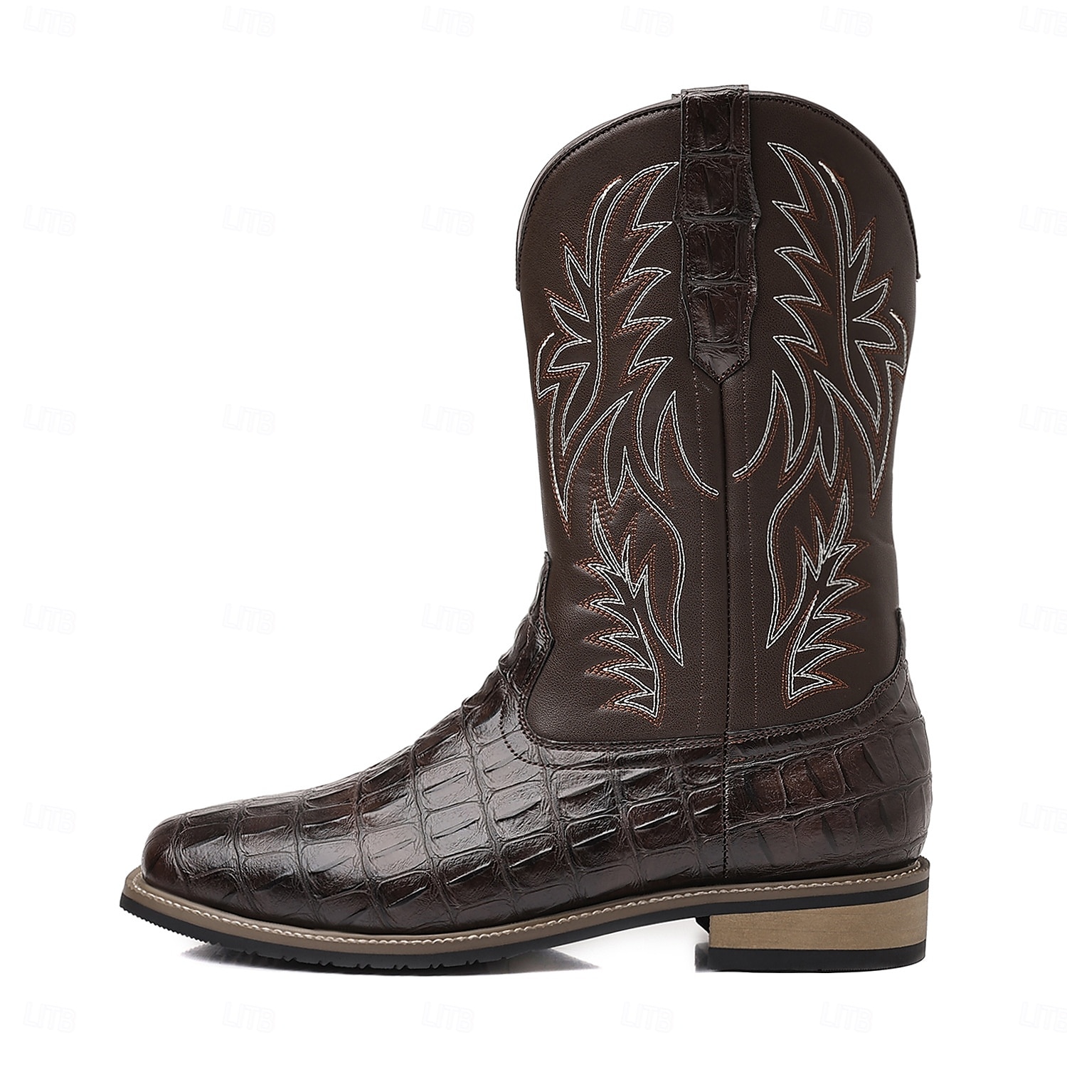 Bottes de cowboy western en cuir de vachette noir gaufré pour hommes avec bout pointu et coutures classiques, chaussures élégantes pour les événements country, l'équitation et la mode rodéo de 2025 ? $54.99 –P16