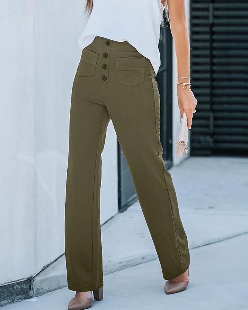 Pentru femei Picior Larg Pantaloni Drept Șic Stradă Casual Lungime totală Natural Simplu Buzunar Talie elastică Cataramă Comfortabil În aer liber Stradă Ieșire Măr Verde Gri Închis Roșu portocaliu 2025 - $19.99 –P1