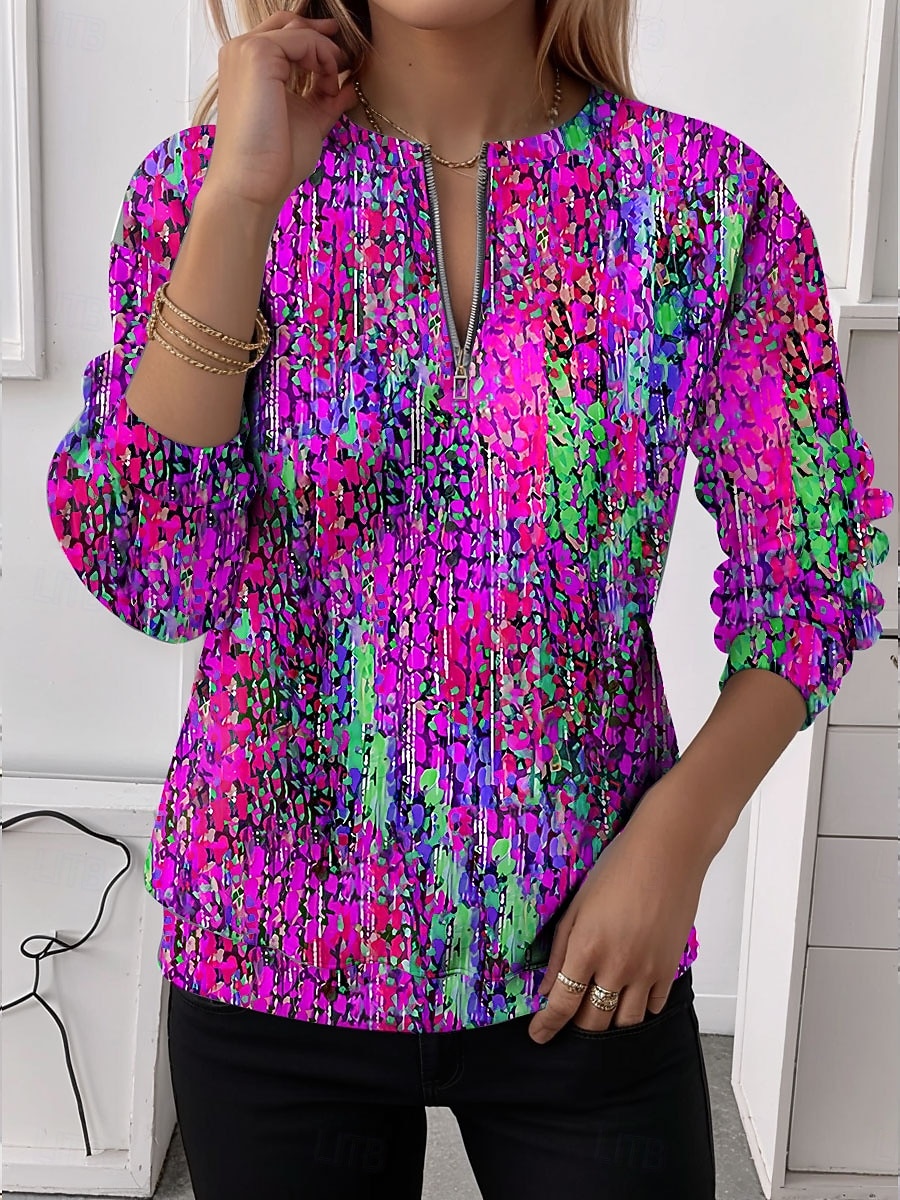Dames Quarter Zipper Sweater Grafisch Abstract Casual Lange Mouwen Ronde Hals Reguliere Tops Street Dagelijks Gebruik Half Print Rood Blauw Paars Groen Herfst Winter 2025 - $27.99 –P4