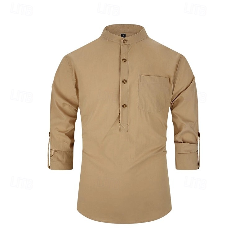 Voor heren Overhemd Zwart Wit Geel Rood Donker Marine Lange mouw Effen opa kraag School Formeel Kleding minimalistische 2025 - $23.99 –P19