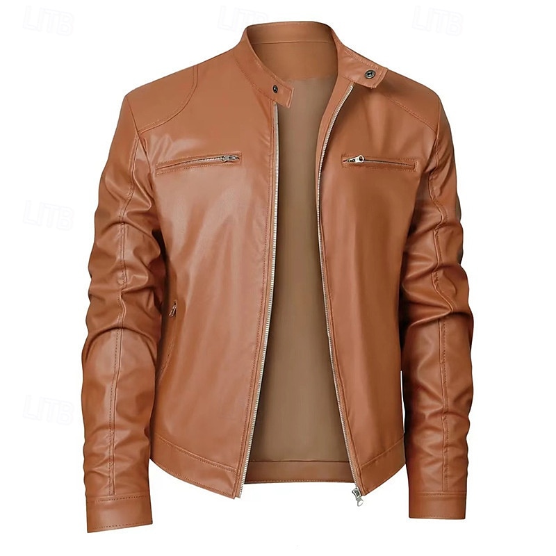 Homme Veste en Similicuir Veste moto Blouson de Moto Vacances Quotidien Coupe-vent Chaud Fermeture éclair Automne Hiver Uni Mode Classique Col montant Régulier Noir Rouge Bleu Roi Bleu Vert foncé de 2025 ? $44.99 –P8