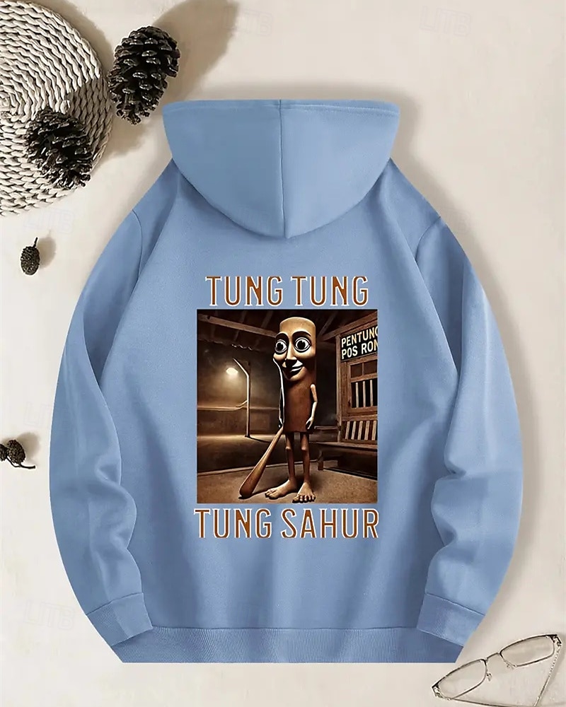 Pojkars avslappnad långärmad huvtröja med tung tung tung sahur-tryck vår höst mode streetwear barn 4-12 år huva utomhus daglig normal passform 2025 - $18.99 –P1