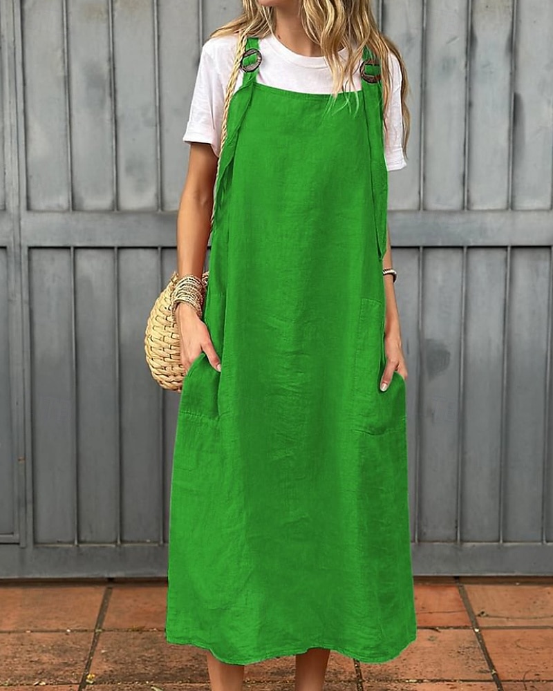 Per donna Abito Midi Abito in cotone e lino Abito Sottoveste Classico Moderno Vacanza Ferie Weekend Vestibilità regolare Semplice Senza Maniche Collo quadrato Nero Bianco Giallo Rosso Estate del 2025 a $25.99 –P7