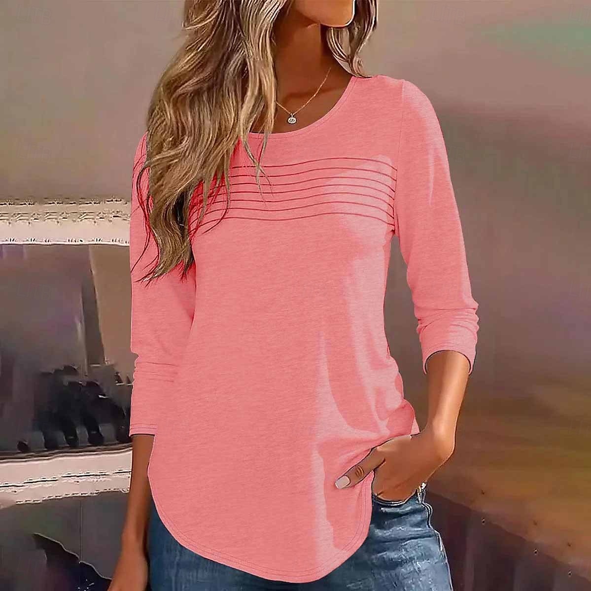 Women's Tunic Solid Color Elegant Vintage Stylish Long Sleeve Crew Neck Regular Tops Daily White Pink Blue Green Gray Spring Fall 2025 - $27.99 –P2