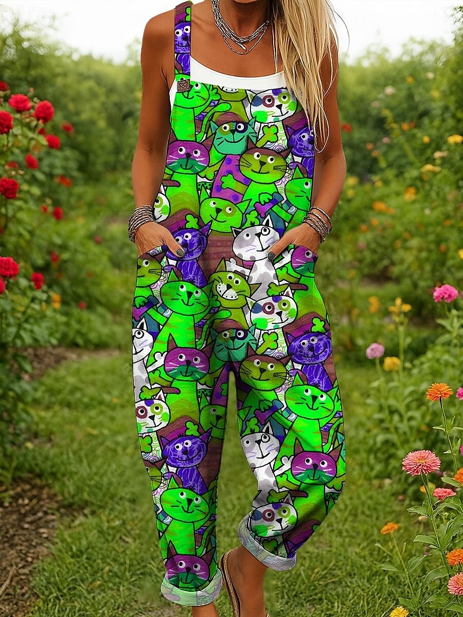 Femmes Combinaison Actif Graphique Sans manches Jambe large Imprimé Vacances Rue Coupe Ample Jaune Rouge Bleu Été de 2025 ? $34.99 –P4