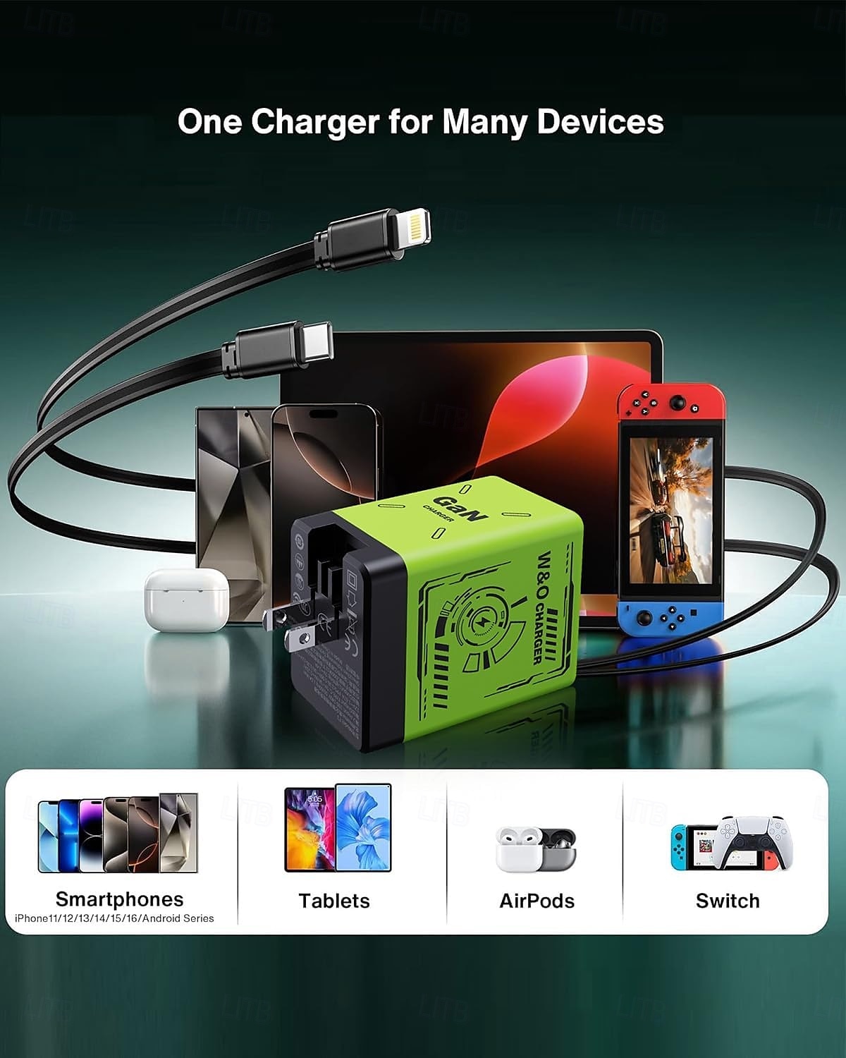 45W GaN Charger Fast Charging,Retractable Phone Charger Wall Plug with Lightening and Type-C Cables, for Phone, Android and More 2025 - $25.99 –P1