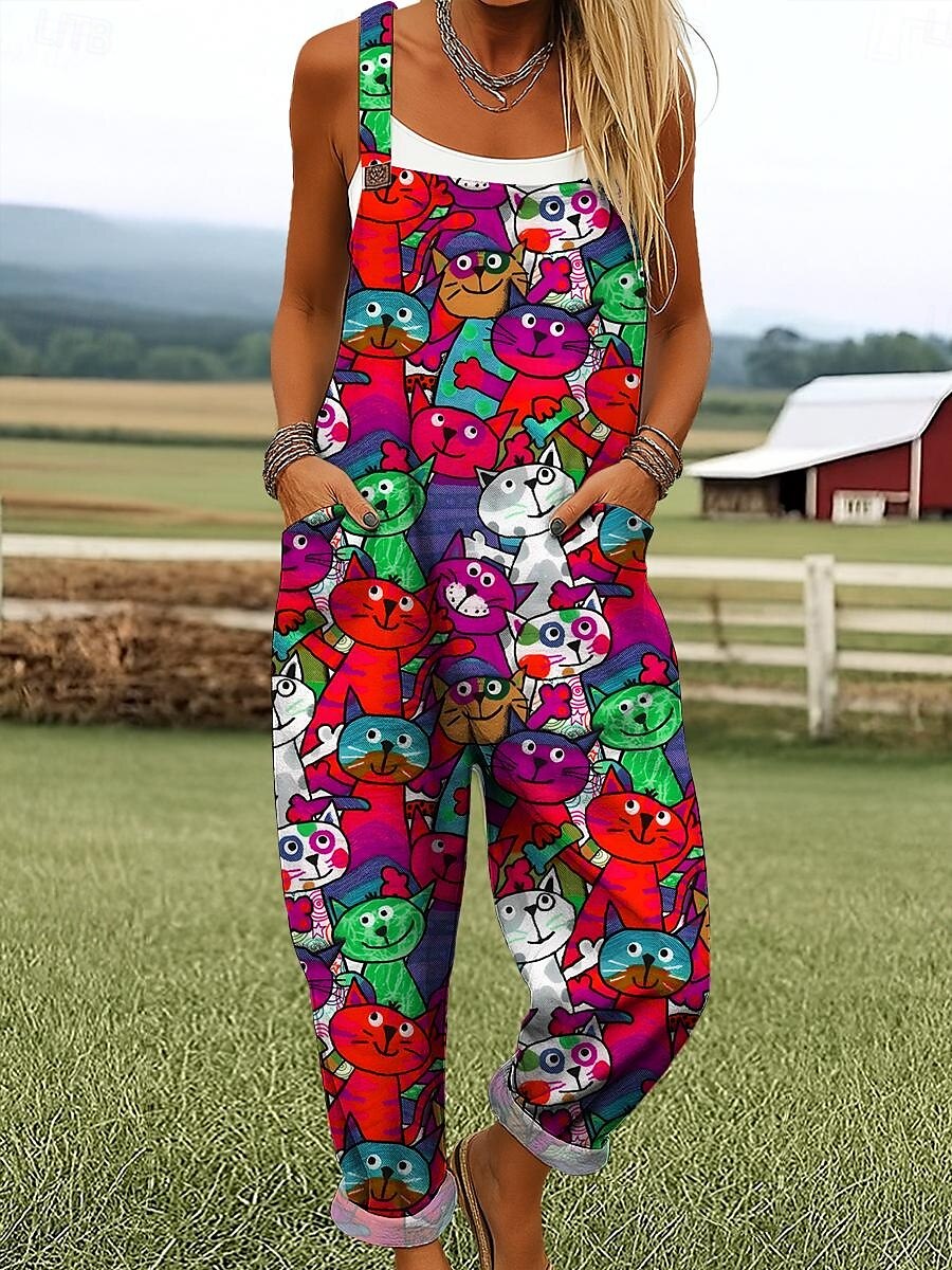 Femmes Combinaison Actif Graphique Sans manches Jambe large Imprimé Vacances Rue Coupe Ample Jaune Rouge Bleu Été de 2025 ? $34.99 –P5
