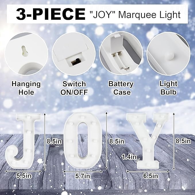 Christmas Decorations Indoor Home Decor - 3 LED 8.5 Inches Marquee Light Up Joy Letters Lights Sign Battery Operated Christmas Signs for Mantel Home Bar Party Bedroom Wall Fireplace Xmas Decor 2025 - CAD $16.99 –P3