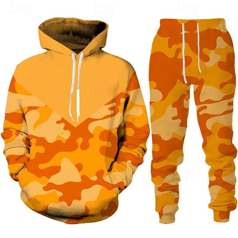 Męskie Dres Zestaw strojów Zestaw bluzy Bluza Na zewnątrz Codzienny Sport Kieszeń Ściągana na sznurek Kamuflaż Czarny Ciemnozielony Pomarańczowy Druk graficzny Poliester Odzież sportowa Moda Moda 2025 - $34.99 –P5