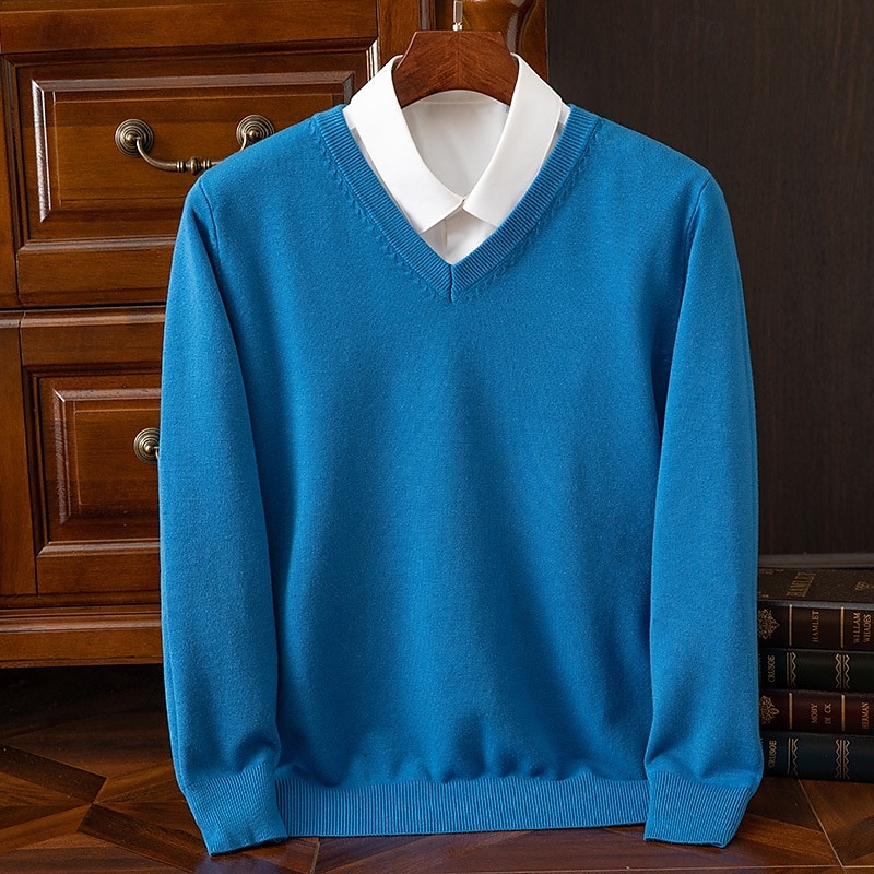 Herr Pullover tröja Stickad tröja Ribbad Sticka Vanliga toppar Stickat Slät V-hals Mode Grundläggande Semester Dagliga kläder Kläder Höst Vinter Kamel Vin S M L 2025 - $25.99 –P14