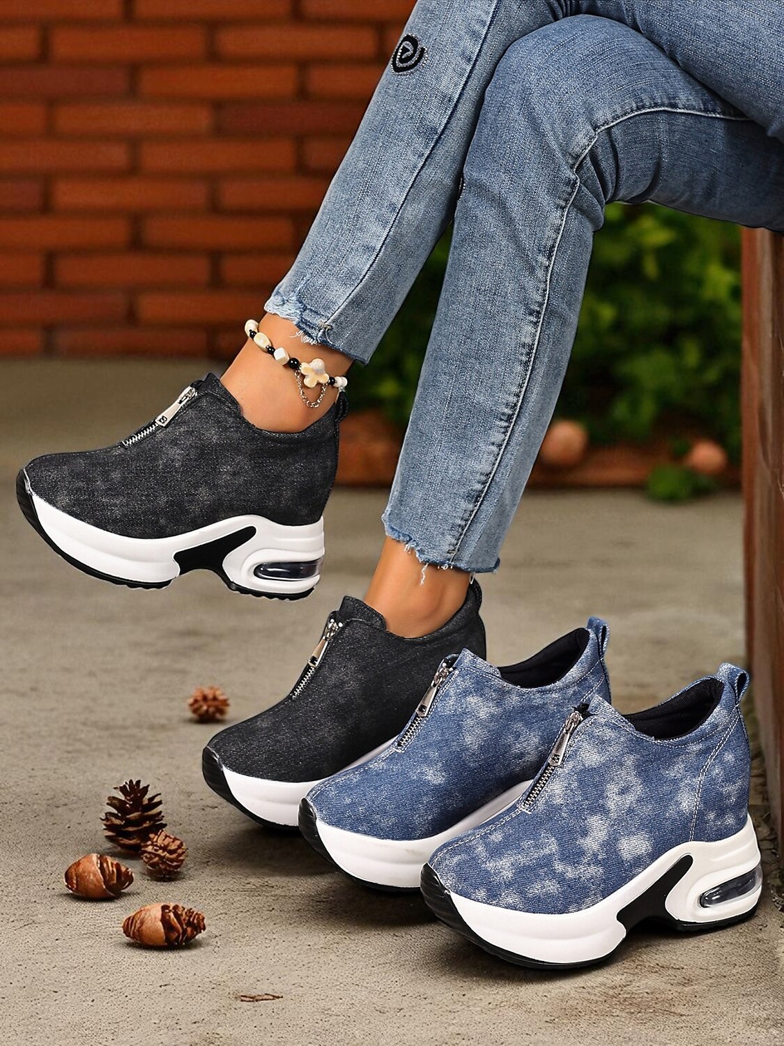 Women's Canvas Platform Sneakers with Air Cushion – Trendy Zip-Up Wedge Walking Shoes for Casual Outfits, Street Style and Travel 2025 - $32.99 –P9
