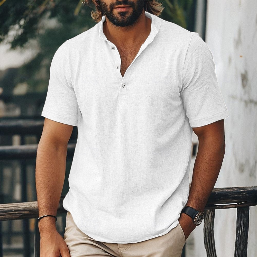 Homme Chemise Chemise en lin Chemise popover Chemise d'été Chemise de Plage Chemise hawaïenne Couleur Unie Occasionnel Quotidien Rose Claire bleu marine Vert Kaki Manche Courte Band Collar Printemps de 2026 ? $22.99 –P9