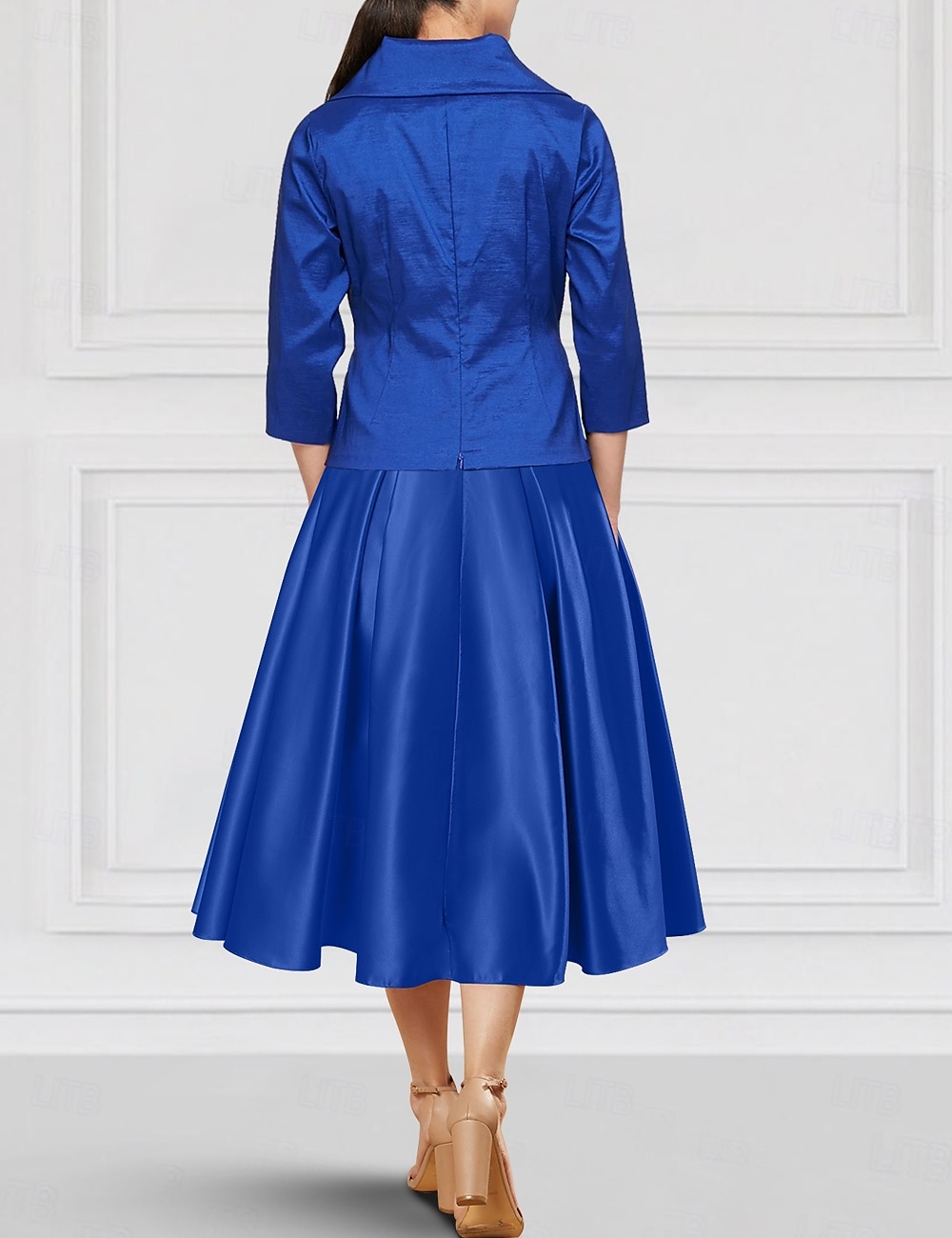 Ensemble de robes trapèze deux pièces, robe de mère de la mariée, élégante, revers, longueur au sol, longueur cheville, tissu extensible en satin, manches longues, bleu, noir, mariage d'automne 2025 de 2025 ? $139.99 –P3