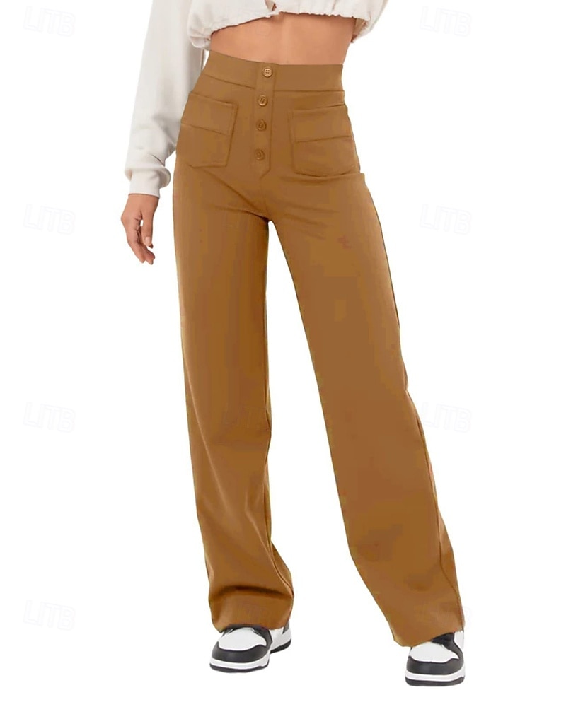 Pentru femei Picior Larg Pantaloni Drept Șic Stradă Casual Lungime totală Natural Simplu Buzunar Talie elastică Cataramă Comfortabil În aer liber Stradă Ieșire Măr Verde Gri Închis Roșu portocaliu 2025 - $19.99 –P16