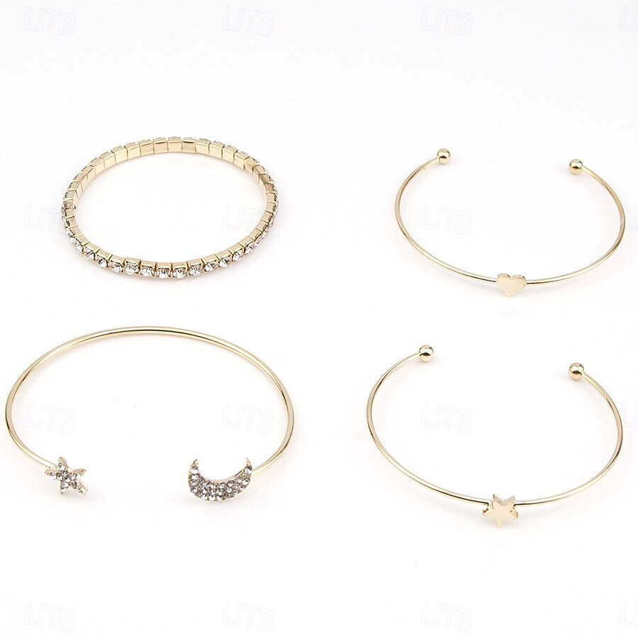 Dame Armringer geometriske MOON Hjerte Stjerne Elegant Mote Luksus Legering Armbånd Smykker Sølv / Gull Til Fest 2025 - $30.99 –P5
