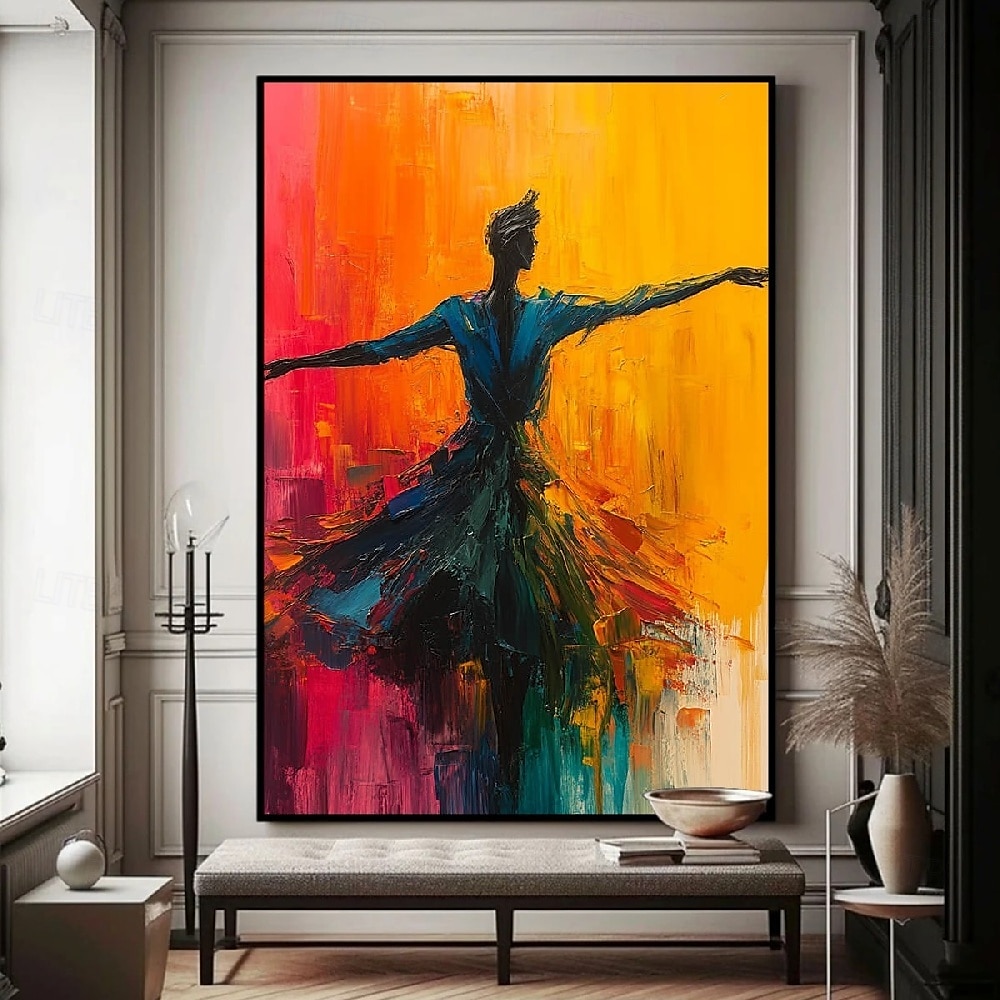 handgemaakte pure abstracte dans olieverfschilderij sierlijke silhouet beweging levendige kleuren gewaagde achtergrond textuur canvas kunst moderne woonkamer woondecoratie wandkunst dynamisch elegant 2025 - $133.99 –P2