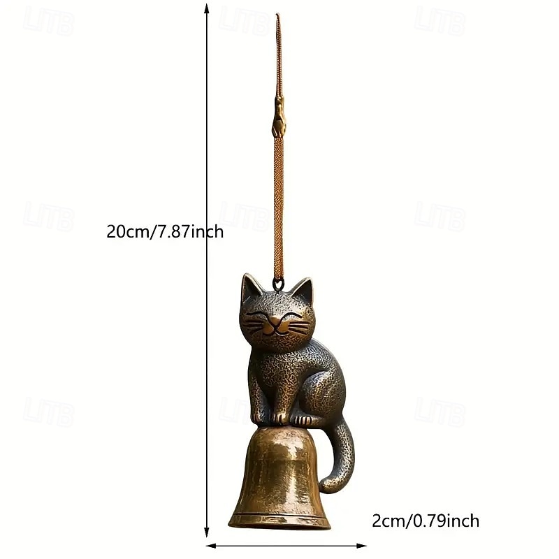 Ručně dělaná retro zvonkohra s kočkou, vintage měděná zvonkohra ve tvaru kočky se zvonkem, venkovní závěsná dekorace na verandu a zahradu, ideální dárky pro milovníky koček. 2026 - $23.99 –P5